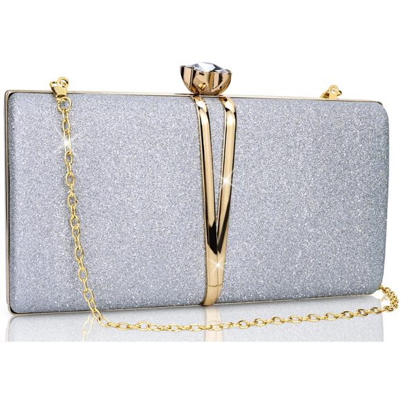 Small Clutch Purse Chain Evening Bag Wedding Silver Handbag ^-^ - Picture 1 of 7